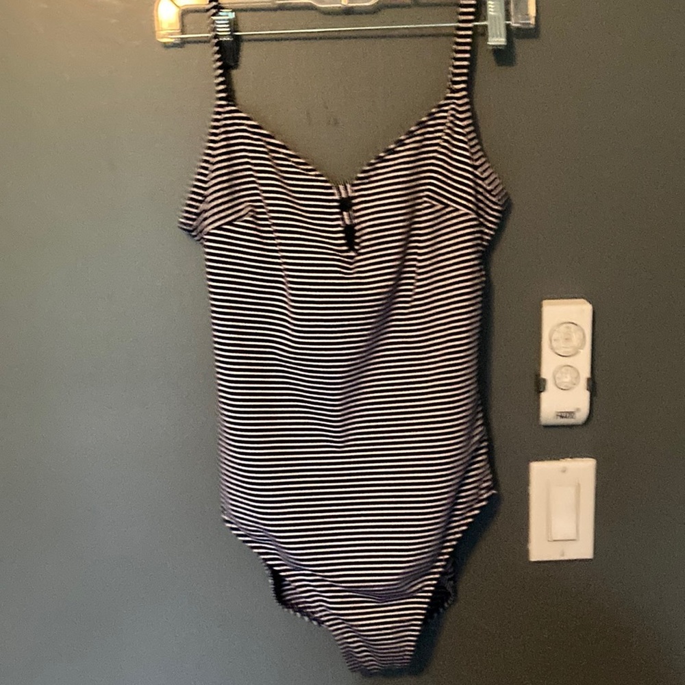 Adorable Navy Blue and White Striped One Piece Swimsuit